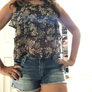 Lush tiered ruffle top- brown/white- Medium